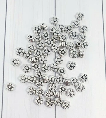 100 Silver Flower 4.5mm Spacer Beads For Jewellery Making  - Image 1 of 3