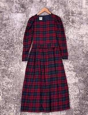 Vintage Laura Ashley Dress US 8 Womens Wool Red Tartan Plaid Midi Cottage - Image 1 of 4