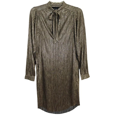 Anthropologie Sabina Musayev Tie Neck Shirt Dress Size XS Gold Metallic Shimmer - Image 1 of 4