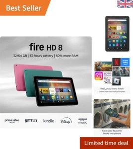 Portable Fire HD 8 Tablet - 32GB Storage, 3GB RAM, Seamless Streaming & Gaming - Picture 1 of 9