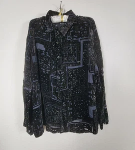 French Laundry Women Whimsigoth Velvet Blouse Top XL Black Long Sleeve Button Up - Picture 1 of 7