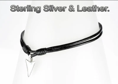 Nuevo Gargantilla Plata Esterlina y Cuero Punta de Flecha Lanza Hombres Collar 2N-563 Foto 1 de 4