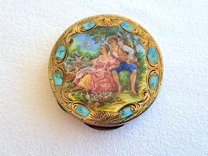 Antique Silver 800 POWDER COMPACT MIRROR CASE Italian. Paint enameled. Hinged - Picture 1 of 14
