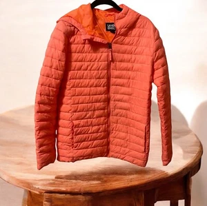 Lands End Puffer Coat Youth XXL Size 18-20 OR Womens Size  XS Orange Hooded Zip - Picture 1 of 14