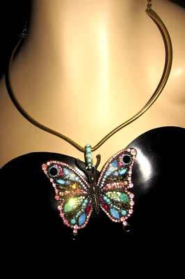 Betsey Johnson Boho Butterfly Stone Butterfly Round Wire Necklace Multi - Image 1 of 4