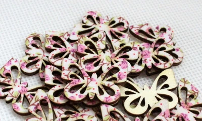 Pkg of 30 Wood BUTTERFLY Tags / Trims 1-3/16" x 7/8" Scrapbook Craft (1009C) - Image 1 of 2