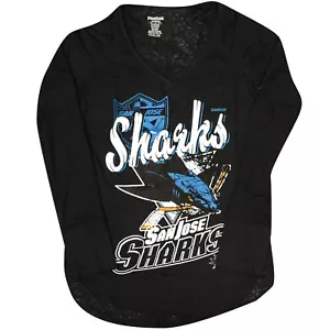 Reebok Women's San Jose Sharks Long Sleeve T-Shirt Logo Collage Burnout Small - Picture 1 of 1