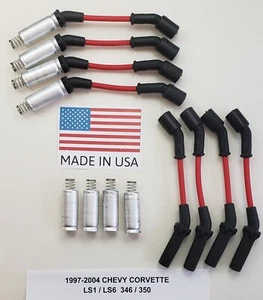 Cables de bujía CHEVY CORVETTE 1997-04 LS1/LS6 5,7 L 346/350 ROJO + ESCUDOS TÉRMICOS - Imagen 1 de 1