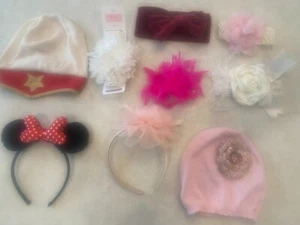 Lot of 9 Baby Girl's Head/Hair Accessories, Head Bands, Hats, Feather Beret - Picture 1 of 7