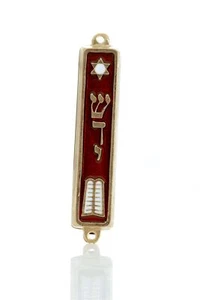 Gold plated Mezuzah Mezuza Red Case 7cm Judaica Jewish Torah Shaddi Israel - Picture 1 of 7
