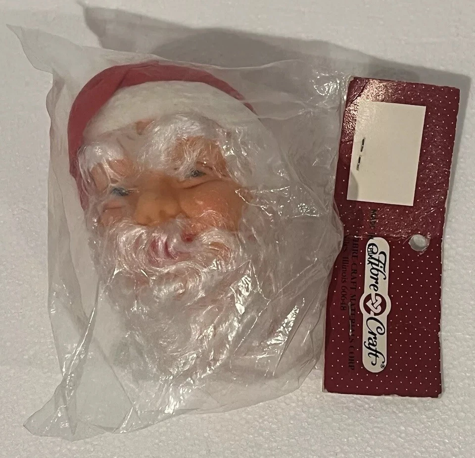 Vintage Fibre Craft Santa Claus Doll Face Rubber 3 1/2" Christmas Decorations