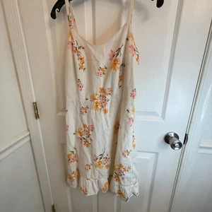 Old Navy Cami Sundress White Floral Linen Blend Adjustable Straps Ruffle Hem M - Picture 1 of 7