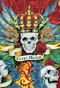 Royal Carpe Noctem Skulls Roses Skeleton Crown Alexander Henry Cotton Fabric BTY - Picture 1 of 8