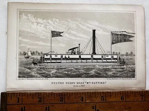 NYC Fulton Ferry 1827 barca "Wm Cutting" 1859 antica stampa nautica Hayward - Foto 1 di 3