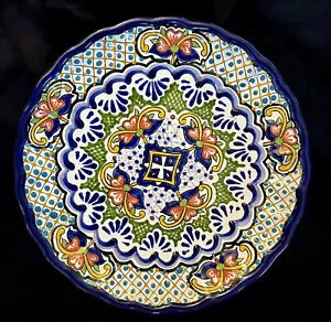 Talavera Large HANGING PLATE Pottery SCALLOPED Edge Floral 8.5” Mexico Handmade - Picture 1 of 5