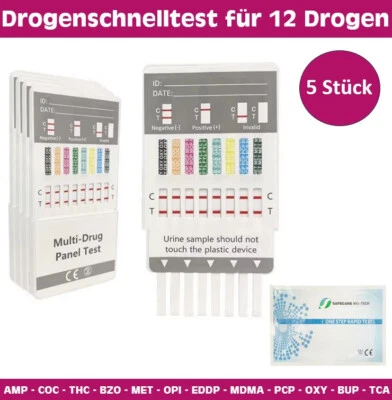 5x Drogenschnelltest Multi 12 AMP COC THC BZO MET OPI EDDP MDMA PCP OXY BUP TCA - Bild 1 von 4
