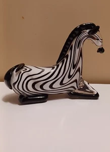 art glass zebra horse hand blown heavy glass sculpture 7 in tall - Imagen 1 de 1