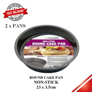 2 x Non-Stick Round Cake Pan, Size, 23 x 3.5cm - Carbon Steel Baking Tin Tool. - Picture 1 of 4