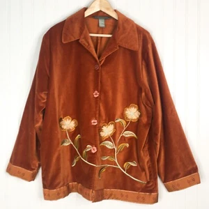 jessica holbrook sz L -art-to-wear velveteen copper floral jacket boho lagenlook - Picture 1 of 4
