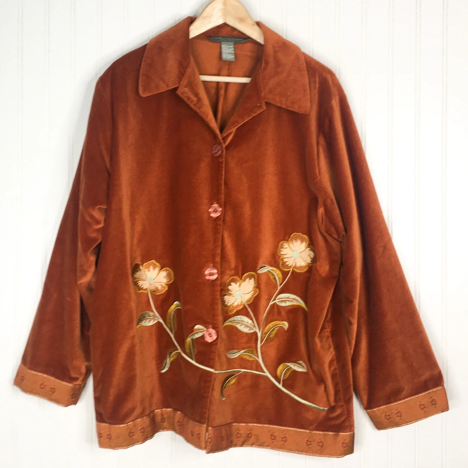 jessica holbrook sz L -art-to-wear velveteen copper floral jacket boho lagenlook - Imagem 1 de 4