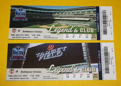 Minnesota Twins Ticket Stub | May 7 8 2010 | Justin Morneau Jim Thome Hit Cover