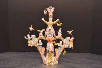 ATQ Мексиканская Керамика ДЕРЕВО ЖИЗНИ ПОДСВЕЧНИК Канделябр Цапочка Мартинес Мендоса - Изображение 1 из 4