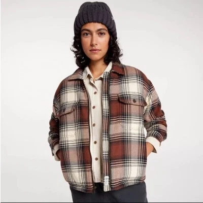 Womens Sherpa Lined Plaid Flannel Jacket Brown Size Small -NWT - Image 1 of 4