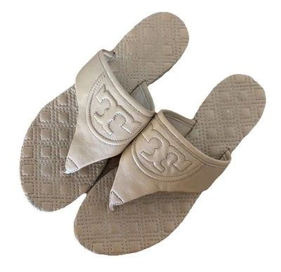 Sandalias TORY BURCH Fleming Nappa Cuero Logo Tostado Talla 9 Resort Verano Preppy Foto 1 de 4