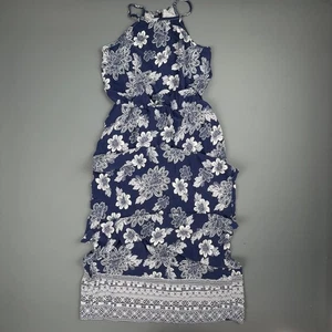 Maxikleid blau Regen marine Blumen Neckholder Boho Sommer Größe M - Bild 1 von 7