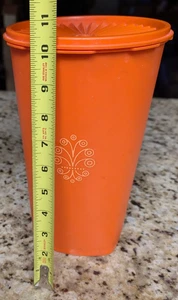 Vintage Tupperware Servalier Tall Orange canister 1222-3 With Lid 808-15 -10.5" - Picture 1 of 5