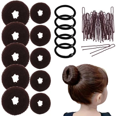 Máquina para moños de pelo 10 piezas - Donut para cabello (5 medianos y 5 marrones  Foto 1 de 4