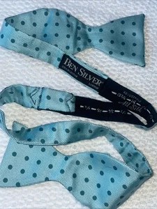 Ben Silver Teal Blue Polka Dot Classic Adjustable Bow Tie  Charleston Boutique - Picture 1 of 7