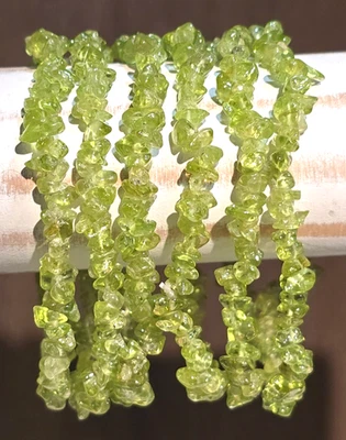 6 piece Peridot Chip Stretch Bracelets Hand Made 6.5 inch Inner Diameter - Image 1 of 4