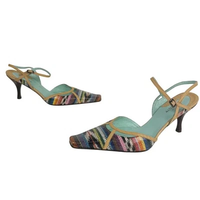Audley London Multicolor Embossed Square Toe Pumps Ankle Strap Leather 40 US 9.5 - Image 1 of 4