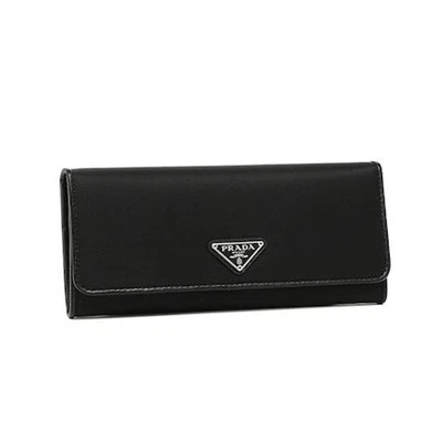 Prada Tessuto Nero Black Continental Flap Black Wallet Silver Triangle Logo NEW - Image 1 of 4