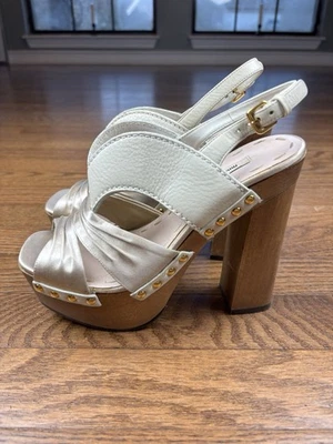 Miu Miu Satin And Leather Studded Platform Clog Sandals Size 35.5 Designer - Image 1 of 4