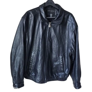 Croft & Barrow Black Leather Bomber Jacket Quilted insulated Lining Men's XL - Picture 1 of 8