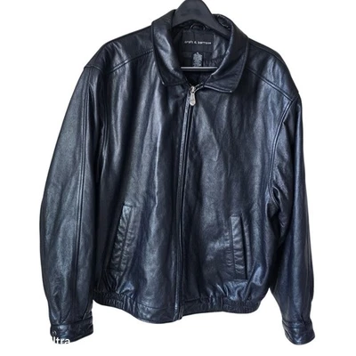 Croft & Barrow Black Leather Bomber Jacket Quilted insulated Lining Men's XL - Image 1 of 4