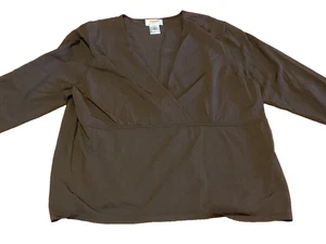 Blusa Talbots estilo envolvente para mujer marrón cuello en V elástica 2X (50X27" - Imagen 1 de 2
