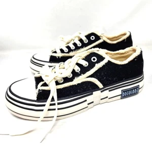 Damen Neu Canvas Turnschuhe Freizeit Turnschuhe Schwarz Weiß Canvas Schuhe Größe 8,5 - Bild 1 von 8