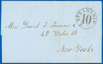 Датированный OCT 6 1857 FLS, MATANZAS в NY, идеально ударил "STEAMSHIP 10" круг - Изображение 1 из 3