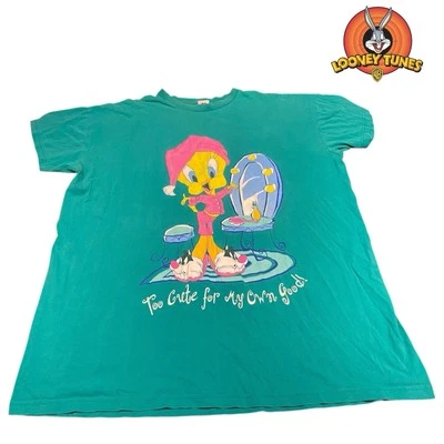 VTG Looney Tunes 98' Tweety Bird Single Stitch Sleep Shirt Teal Womens ONE SIZE - Image 1 of 4