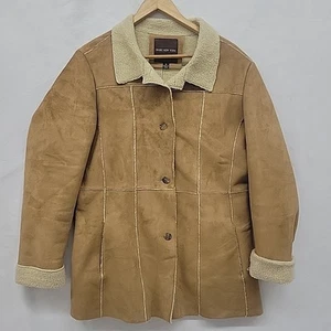 Andrew Marc Tan Sherpa Feaux Shearling Coat Size M Button Front - Picture 1 of 24