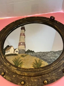 Nautical/ Port Hole /Mirror/ Raised Lighthouse Resin Wall Decor 12 1/2" - Bild 1 von 7