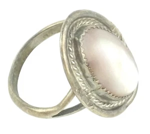 Vintage Sterling ? Ring oval hellrosa Stein handgefertigt - Bild 1 von 6