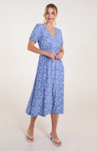 Abito midi donna Ditsy floreale elasticizzato scollo a V vita stretta spacco davanti. - Foto 1 di 10
