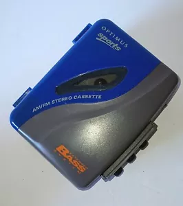 Reproductor de casete radio AM/FM Optimus Sports SCP-100 bajo extendido azul probado de colección - Imagen 1 de 8