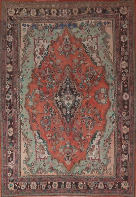 Vintage Rust Wool Hamedan Living Room Rug 7x10 Traditional Handmade Area Carpet - Image 1 of 4