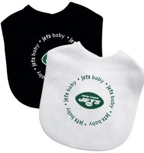 NUEVO Bolso Sellado New York Jets Baberos Paquete de 2 Baberos Blancos y Negros con Letras Verdes - Imagen 1 de 9