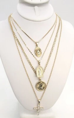 Collar Gargantilla Cadena Dijes Religiosos Cruz Cristal Multihilo Andante Gold-P Foto 1 de 3